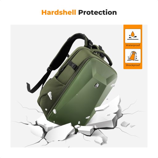 K&F Concept hardshell professzionális kamera hátizsák, 22L, 15.6 laptop zseb, zöld
