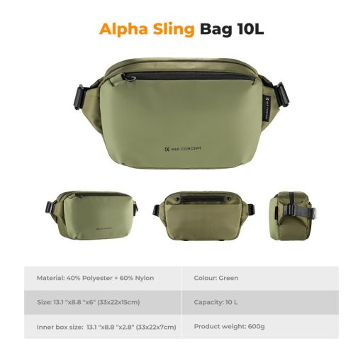 K&F Concept Alpha Sling 10L, fotós oldaltáska, zöld
