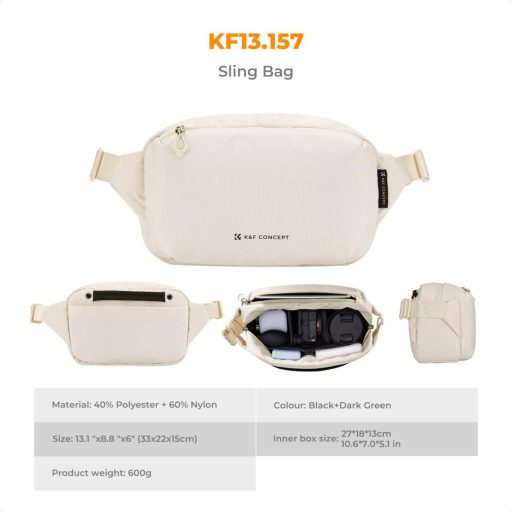 K&F Concept Alpha Sling 10L, fotós oldaltáska, bézs