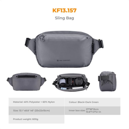 K&F Concept Alpha Sling 10L, fotós oldaltáska, sötét szürke