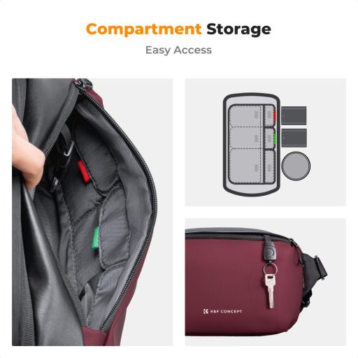 K&F Concept Alpha Sling 10L, fotós oldaltáska, bordó