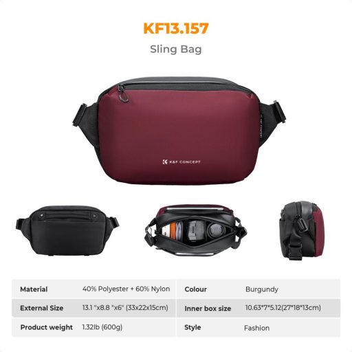 K&F Concept Alpha Sling 10L, fotós oldaltáska, bordó