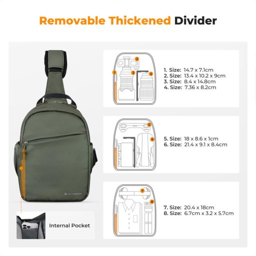 K&F Concept U08 egyvállas mini fotós hátizsák, 5L, zöld
