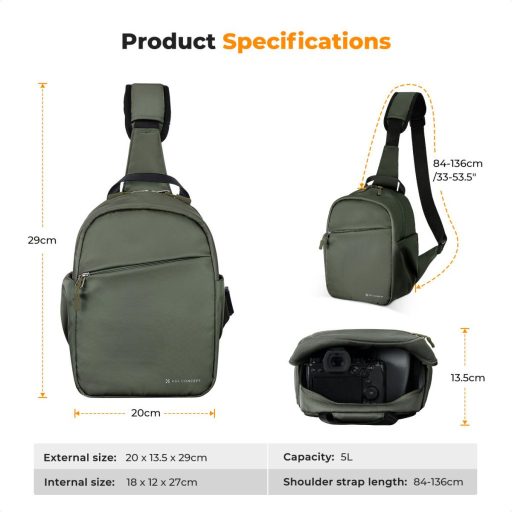 K&F Concept U08 egyvállas mini fotós hátizsák, 5L, zöld