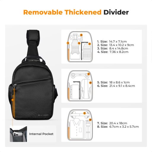 K&F Concept U08 egyvállas mini fotós hátizsák, 5L, fekete