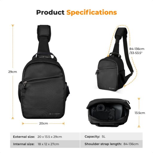 K&F Concept U08 egyvállas mini fotós hátizsák, 5L, fekete
