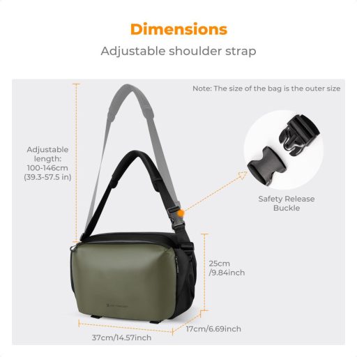 K&F Concept Alpha Sling 12L, fotós oldaltáska, zöld