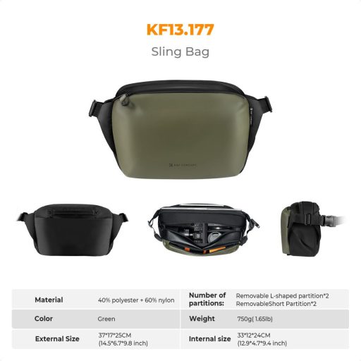 K&F Concept Alpha Sling 12L, fotós oldaltáska, zöld