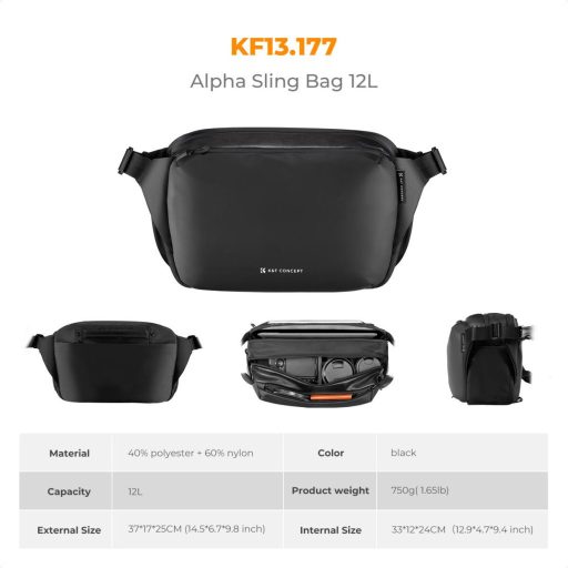 K&F Concept Alpha Sling 12L, fotós oldaltáska, fekete