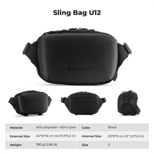 K&F Concept Alpha Sling 4L, fotós oldaltáska, fekete
