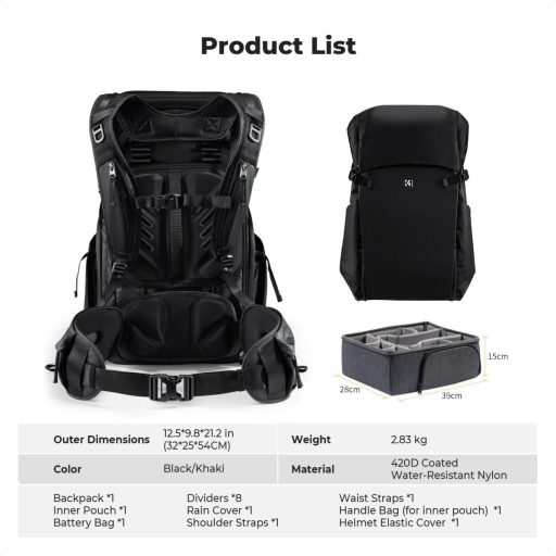 K&F Concept 30L Star Wander 02, fotós hátizsák, fekete