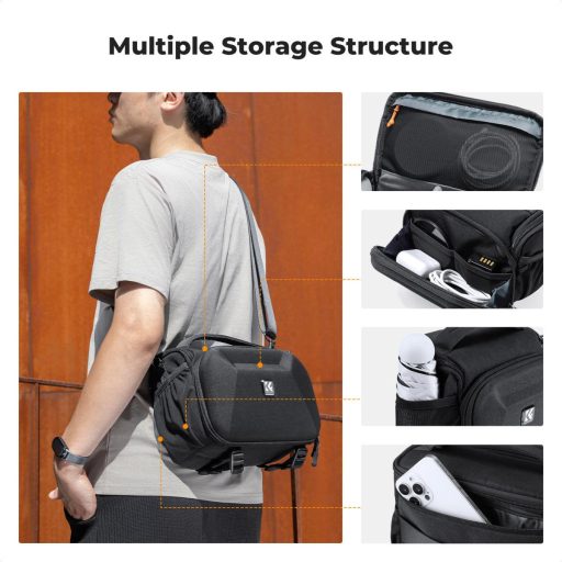 K&F Concept Travel Shoulder Bag oldaltáska, 5L, M, kemény előlapi védőborítás, fekete