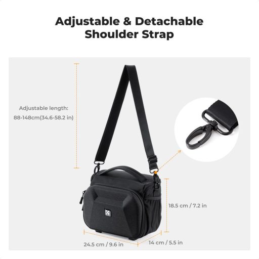 K&F Concept Travel Shoulder Bag oldaltáska, 5L, M, kemény előlapi védőborítás, fekete