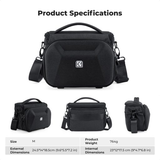 K&F Concept Travel Shoulder Bag oldaltáska, 5L, M, kemény előlapi védőborítás, fekete