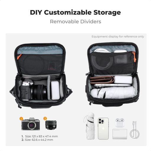 K&F Concept Travel Shoulder Bag oldaltáska, 2,5L, S, kemény előlapi védőborítás, fekete