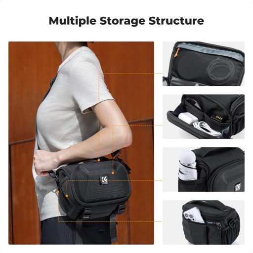 K&F Concept Travel Shoulder Bag oldaltáska, 2,5L, S, kemény előlapi védőborítás, fekete