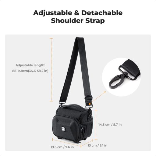 K&F Concept Travel Shoulder Bag oldaltáska, 2,5L, S, kemény előlapi védőborítás, fekete
