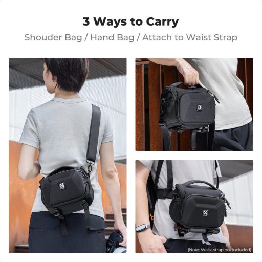 K&F Concept Travel Shoulder Bag oldaltáska, 2,5L, S, kemény előlapi védőborítás, fekete