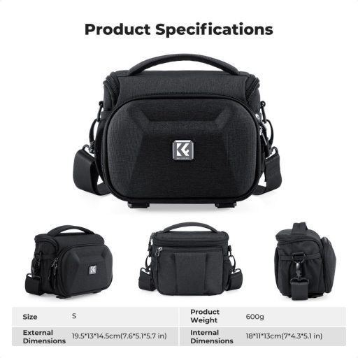 K&F Concept Travel Shoulder Bag oldaltáska, 2,5L, S, kemény előlapi védőborítás, fekete