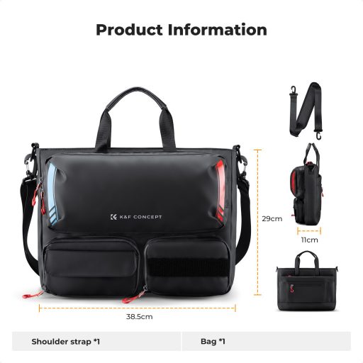 K&F Concept multifunkciós digitális eszköz tároló válltáska, 15,6" laptophoz, fekete