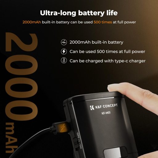 K&F Concept M01 mini vaku, GN12, 5600K, 2000mAh, középpontos érintekzővel