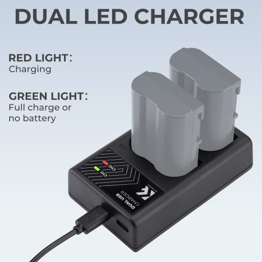 K&F Concept hordozható dupla MH-25 akkumulátor töltő, USB-C, 2db EN-EL15 akkumulátorhoz