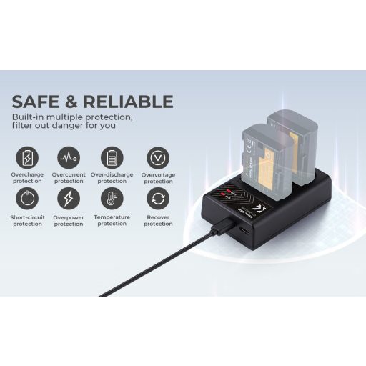 K&F Concept hordozható dupla LC-E6 akkumulátor töltő, USB-C, 2db LP-E6NH akkumulátorhoz