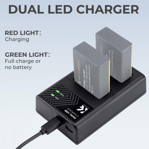 K&F Concept hordozható dupla LC-E17 akkumulátor töltő, USB-C, 2db LP-E17 akkumulátorhoz