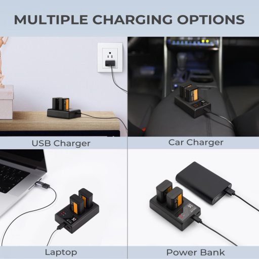 K&F Concept hordozható dupla BC-TRW akkumulátor töltő, USB-C, 2db FW50 akkumulátorhoz