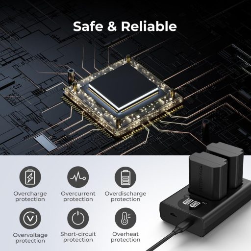 K&F Concept hordozható dupla BC-QZ1 akkumulátor töltő, LCD, USB-C, 2db FZ100 akkumulátorhoz