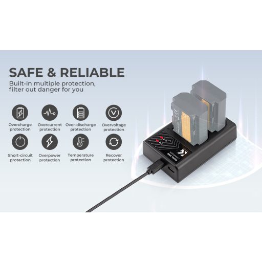 K&F Concept hordozható dupla BC-QZ1 akkumulátor töltő, USB-C, 2db FZ100 akkumulátorhoz