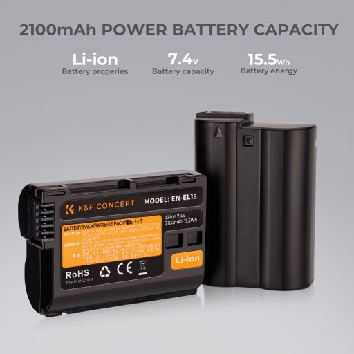 K&F Concept hordozható dupla USB-C akkumulátor MH-25 töltő + 2db EN-EL15 akkumulátor 2100mAh
