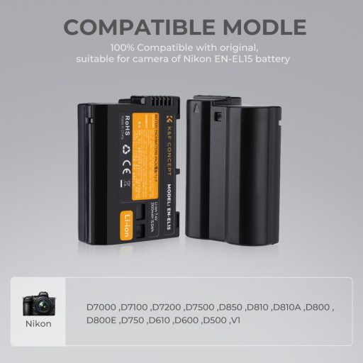 K&F Concept hordozható dupla USB-C akkumulátor MH-25 töltő + 2db EN-EL15 akkumulátor 2100mAh