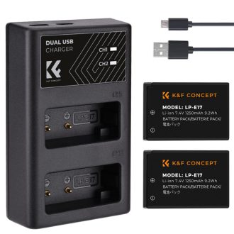   K&F Concept hordozható dupla USB-C akkumulátor LC-E17 töltő + 2db LP-E17 akkumulátor 1250mAh