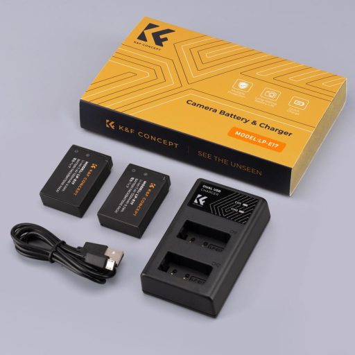 K&F Concept hordozható dupla USB-C akkumulátor LC-E17 töltő + 2db LP-E17 akkumulátor 1250mAh