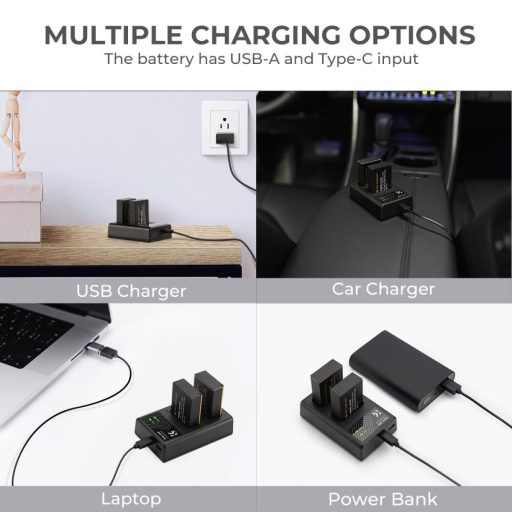 K&F Concept hordozható dupla USB-C akkumulátor LC-E17 töltő + 2db LP-E17 akkumulátor 1250mAh