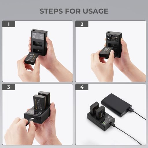 K&F Concept hordozható dupla USB-C akkumulátor LC-E17 töltő + 2db LP-E17 akkumulátor 1250mAh