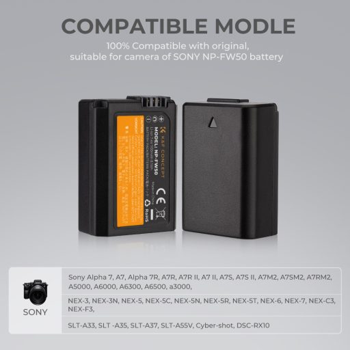 K&F Concept hordozható dupla USB-C akkumulátor BC-TRW töltő + 2db FW50 akkumulátor 1100mAh
