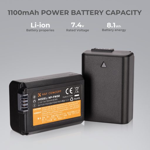K&F Concept hordozható dupla USB-C akkumulátor BC-TRW töltő + 2db FW50 akkumulátor 1100mAh