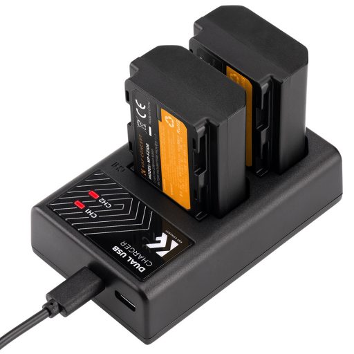 K&F Concept hordozható dupla USB-C akkumulátor BC-QZ1 töltő + 2db FZ100 akkumulátor 2280mAh