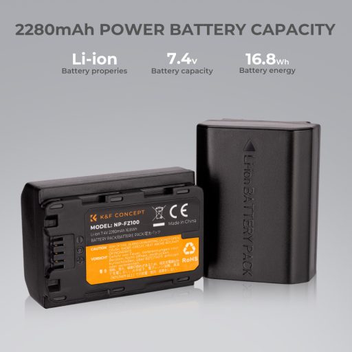 K&F Concept hordozható dupla USB-C akkumulátor BC-QZ1 töltő + 2db FZ100 akkumulátor 2280mAh