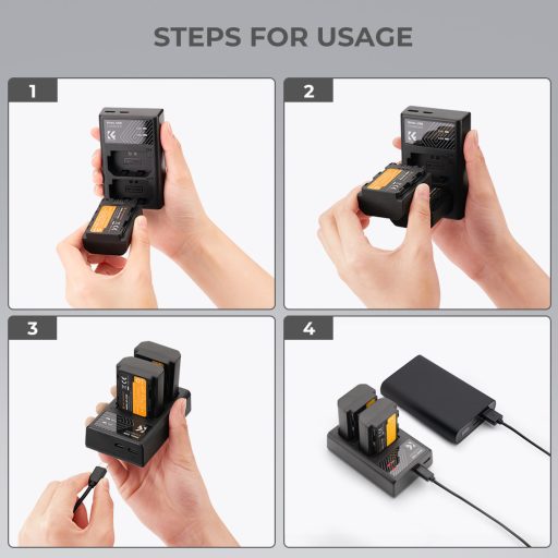 K&F Concept hordozható dupla USB-C akkumulátor BC-QZ1 töltő + 2db FZ100 akkumulátor 2280mAh
