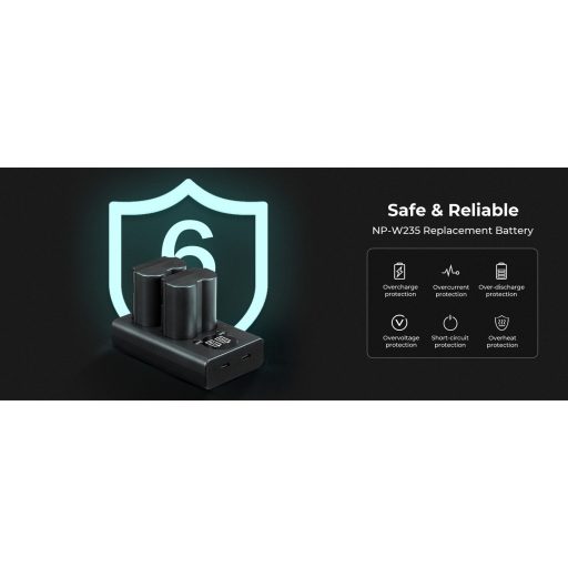 K&F Concept hordozható dupla USB-C akkumulátor NP-W235 töltő, LCD + 2db NP-W235 akkumulátor 2200mAh