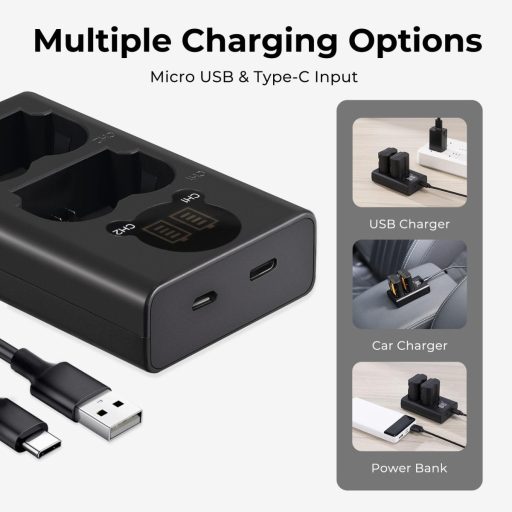 K&F Concept hordozható dupla USB-C akkumulátor NP-W235 töltő, LCD + 2db NP-W235 akkumulátor 2200mAh