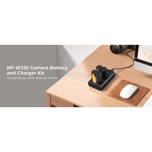 K&F Concept hordozható dupla USB-C akkumulátor NP-W235 töltő, LCD + 2db NP-W235 akkumulátor 2200mAh