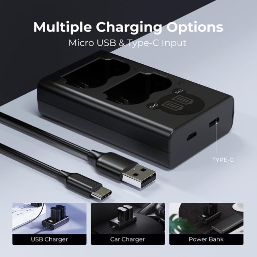 K&F Concept hordozható dupla NP-W235 akkumulátor töltő, LCD, USB-C, 2db NP-W235 akkumulátorhoz