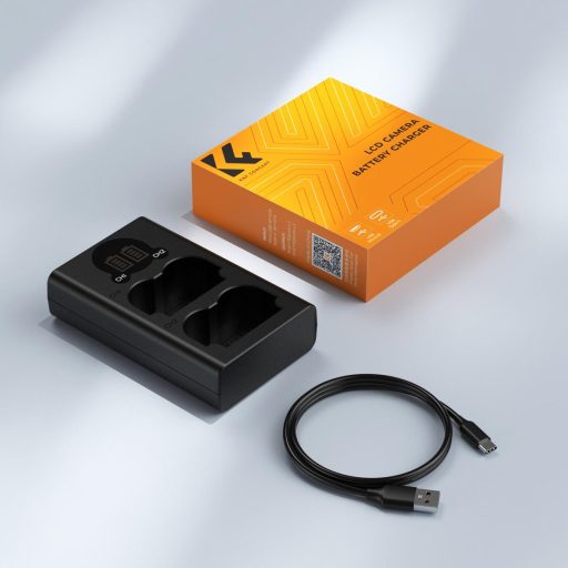 K&F Concept hordozható dupla NP-W235 akkumulátor töltő, LCD, USB-C, 2db NP-W235 akkumulátorhoz