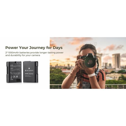 K&F Concept hordozható dupla USB-C akkumulátor MH-24 töltő + 2db EN-EL14 akkumulátor 1050mAh