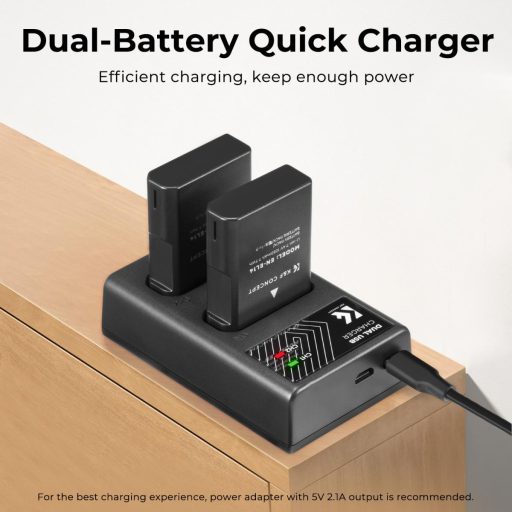 K&F Concept hordozható dupla USB-C akkumulátor MH-24 töltő + 2db EN-EL14 akkumulátor 1050mAh