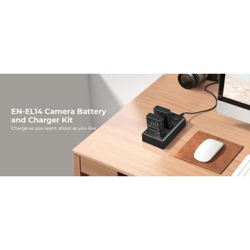 K&F Concept hordozható dupla USB-C akkumulátor MH-24 töltő + 2db EN-EL14 akkumulátor 1050mAh